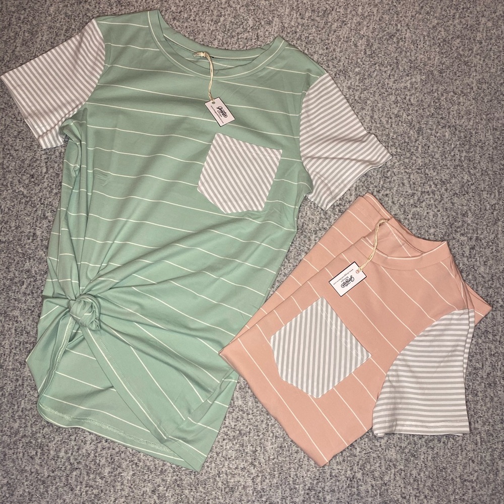BOUTIQUE S/S Stripe Pocket Tee (green) NEW! - Picture 3 of 3